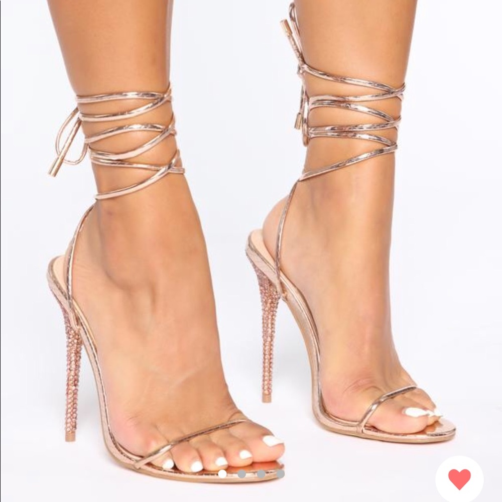 rose gold heels strap up, rose gold diamonds